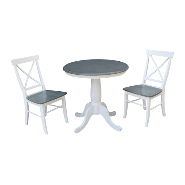 International Concepts Round 30 in Rd Top Pedestal Table, 2 X-Back Chairs, White/Heather Gray, 30 in W, 30 in L, 29.1 in H K05-30RT-C613-2 - main
